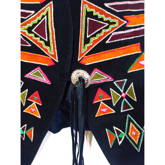 Accessory Lady Women M Black Brown Leather Western Southwest Vest Tassel Tie - Picture 2 of 6